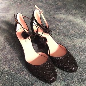 Kate Spade Black Glitter Heel Pom Poms 8